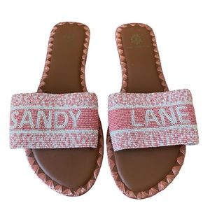 De Siena Sandy Lane Beaded Sandals Pink White Size 40 IT / US 10 Vacation Beach